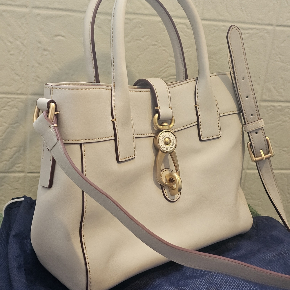 Dooney & Bourke Florentine Leather Cream Satchel with Gold Accents NWOT - Picture 10 of 14